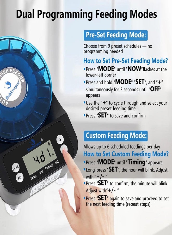 fishkeeper Automatic Fish Feeder for Aquarium - 2025 Upgraded Rechargeable and Precision Fish Feeder Auto Dispenser for Betta Fish & Turtle, Moisture & Proof Vacation Self Feeding(Memory Function) - Image 2